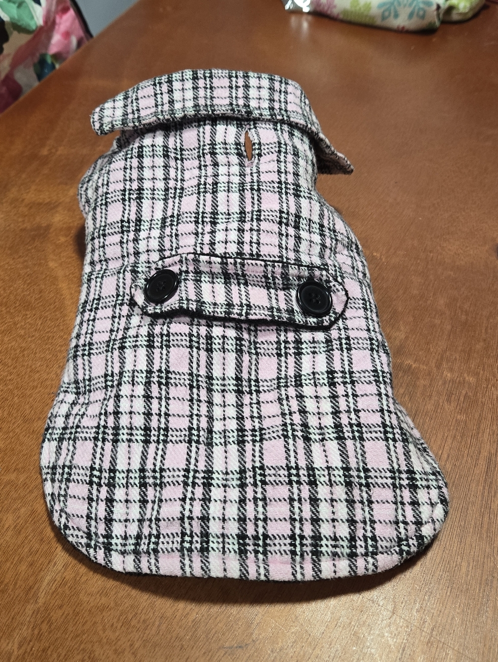 Dog Jacket Pink Plaid Button-Front And Vwlcro Belly Strap
